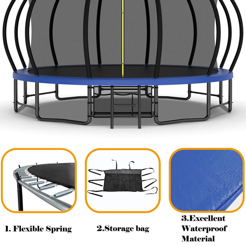 Outdoor Trampoline For Kids And Adults, Pumpkin Trampolines With Curved Poles, Heavy Duty Trampoline Anti-Rust Coating Astm Approval - Blue