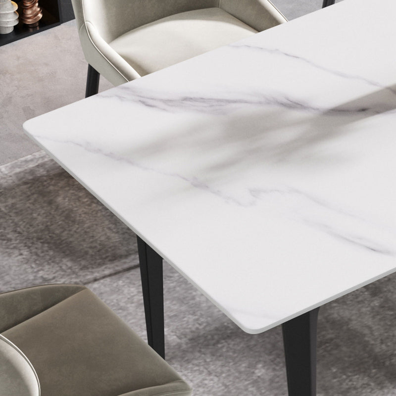 70.87" Modern Artificial Stone White Straight Edge Black Metal Leg Dining Table, Can Accommodate 6-8 People - White / Black