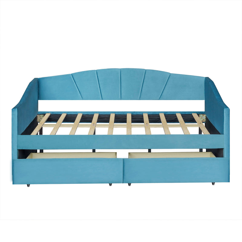 Upholstered Daybed With Two Drawers And Wood Slat