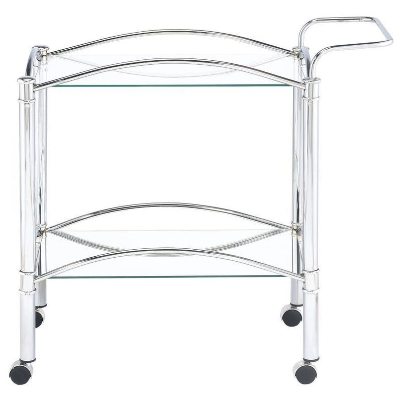 Shadix - 2-Tier Rectangular Glass Shelf Metal Bar Cart - Chrome