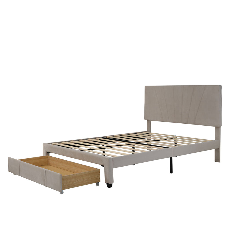 Storage Bed Velvet Upholstered Platform Bed With A Big Drawer