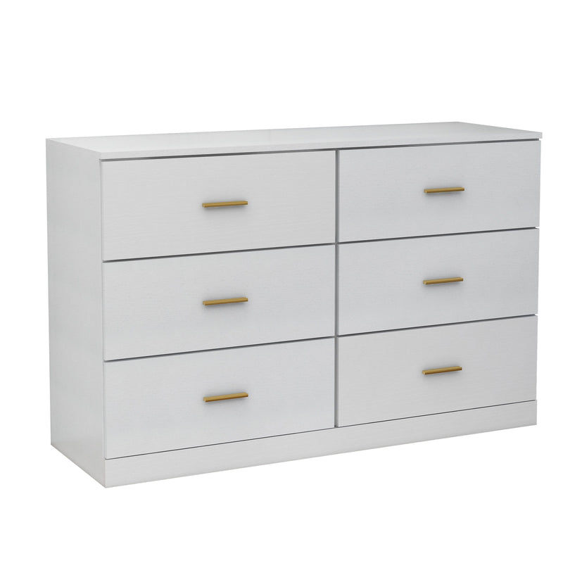 Modern White 6 Drawer Dresser For Bedroom, Ample Storage Wide Chest Of Drawers, Sturdy & Safe