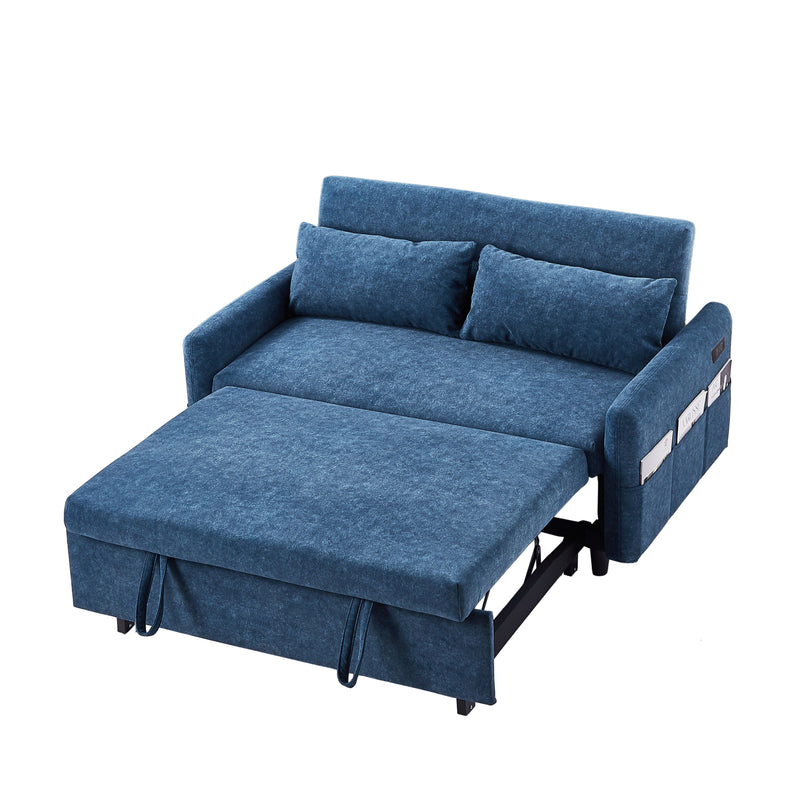 Pull Out Sleep Sofa Bed Loveseats Sofa Couch With Adjsutable Backrest, Storage Pockets, 2 Soft Pillows, USB Ports For Living Room, Bedroom, Apartment, Office