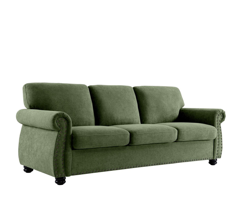 Soft Sofa, Upholstered 3 Seater Couch With High Density Foam, Loose Back Cushions And Turned Legs