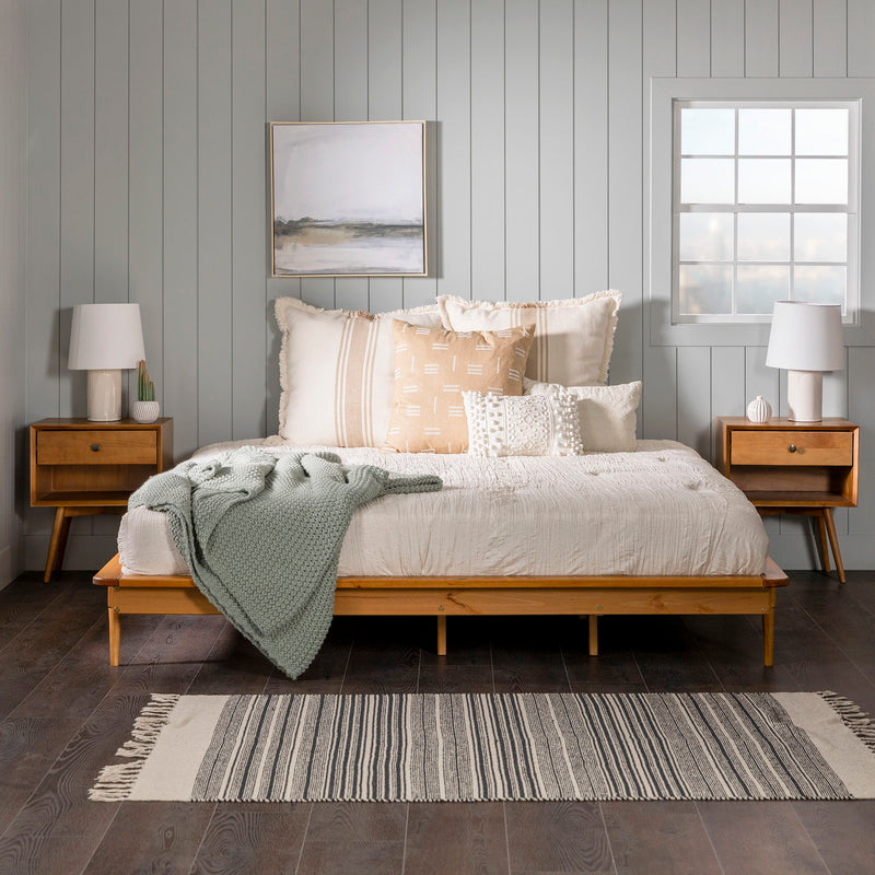 Mid-Century Modern Solid Wood Platform Bed Frame