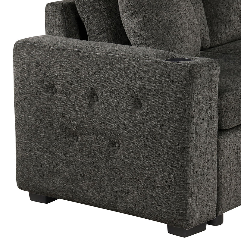 L-Shaped Couch Sectional Sofa With Storage Chaise, Cup Holder And USB Ports For Living Room