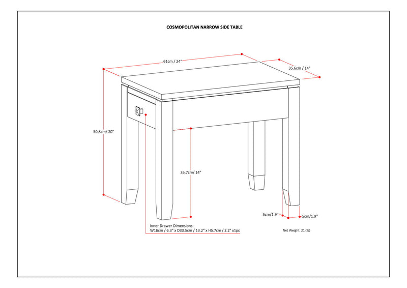 Cosmopolitan - Narrow Side Table - Mahogany Brown