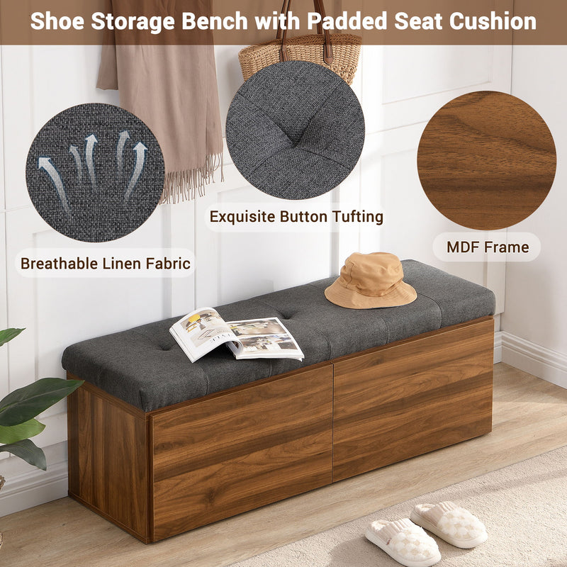 Shoe Storage Bench Entryway Shoe Cabinet Storage Ottoman With Padded Seat Cushion And Double Doors For Entryway, Hallway And Bedroom