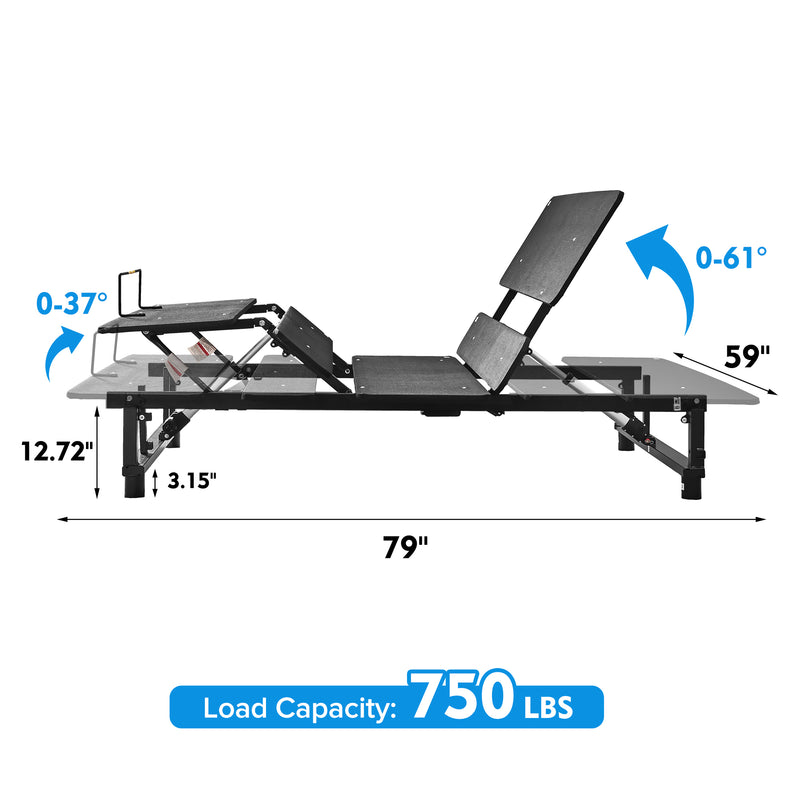 Adjustable Bed Base Frame Queen Bed Frame with Head and Foot Incline Wireless Remote Zero Gravity Quiet Motor Black Queen