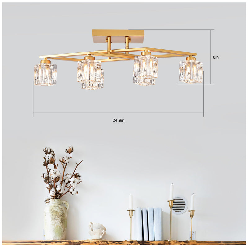 6 Light Crystal Ceiling Light For Dining Room, Modern Ceiling Lamp With Light Fixture For Entryway, Lobby, Kitchen, Bedroom, Living Room, Conference Room, (6*G9 Bulbs Included)