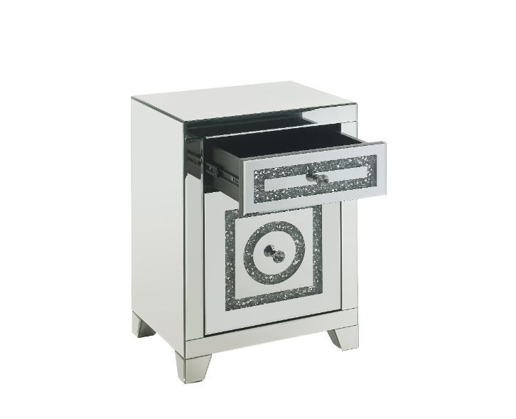 Noralie - Accent Table With Storage Drawers - Mirrored & Faux Diamonds - 26" - Atlantic Fine Furniture Inc