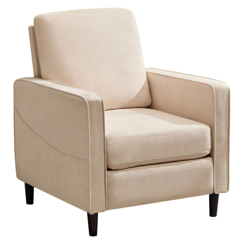 Mid-Century Accent Chair, Modern Linen Armchair For Living Room, Double Side Pockets, , Comfortable And Padded Reading Feature Sofa Chair, Suitable For Bedrooms, Living Rooms, And Offices - Beige