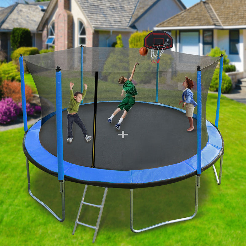 15Ft Trampoline With Basketball Hoop Inflator And Ladder (Inner Safety Enclosure)