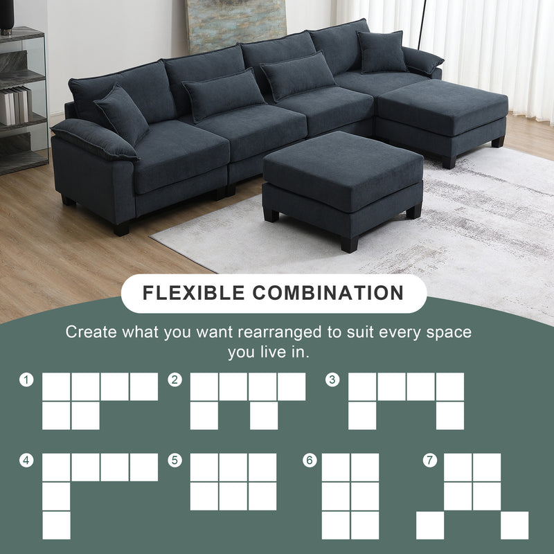 [VIDEO provided] [New] 133*65" Corduroy Modular Sectional Sofa,U Shaped Couch with Armrest Bags,6 Seat Freely Combinable Sofa Bed,Comfortable and Spacious Indoor Furniture for Living Room, 2 Colors