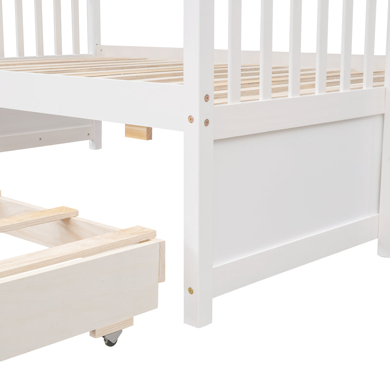 Twin-Over-Full Bunk Bed with Twin size Trundle , Separable Bunk Bed with Drawers for Bedroom - White