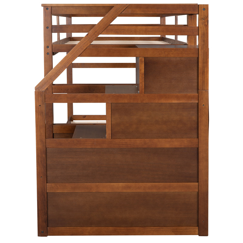 Twin-Over-Twin Bunk Bed with Twin Size Trundle and 3 Storage Stairs,Walnut (OLD SKU :LP000064AAD)