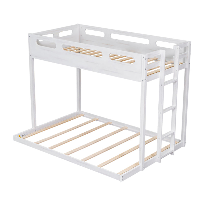 Twin over Full Bunk Bed with Built-in Ladder,White