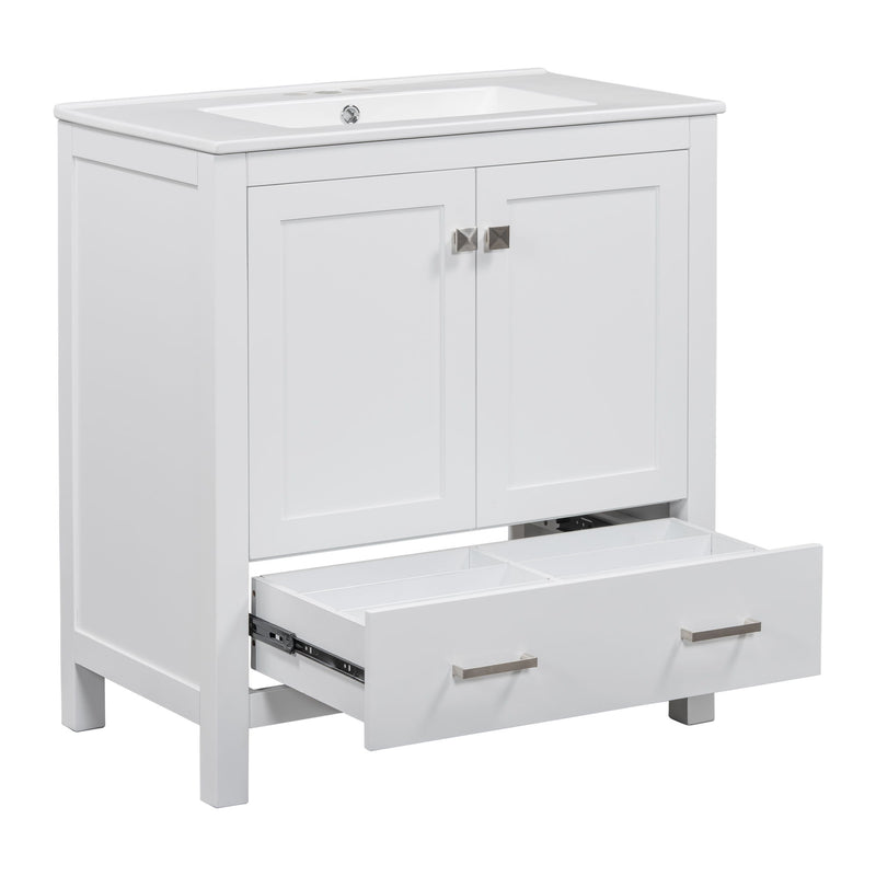 Bathroom Vanity With Single Sink, Combo Cabinet Undermount Sink, Bathroom Storage Cabinet With Two Doors And A Drawer, Soft Closing, Multifunctional Storage, Solid Wood Frame