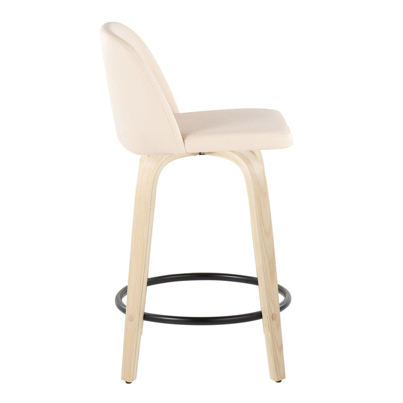 Toriano - Contemporary, Fixed Height Counter Stool With Swivel And Round Footrest (Set of 2)