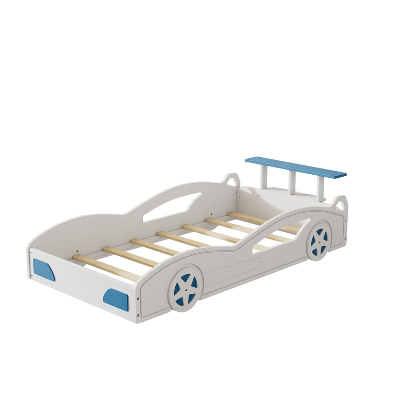 Wooden Race Car Bed, Car Shaped Platform Twin Bed With Wheels For Teens