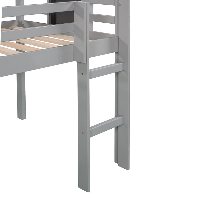 Twin size Loft Bed Wood Bed with Slide, Stair and Chalkboard,Gray(OLD SKU :WF282115AAE)