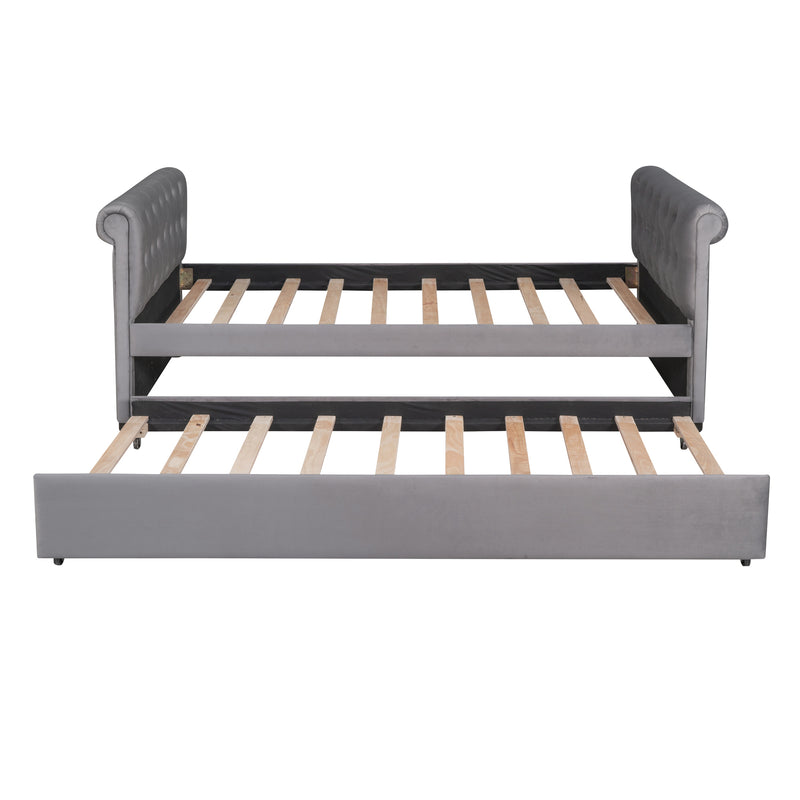 Twin Size Upholstered daybed with Trundle, Wood Slat Support, Gray(OLD SKU :LP000116AAE)