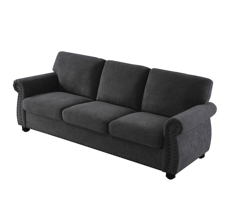 Soft Sofa, Upholstered 3 Seater Couch With High Density Foam, Loose Back Cushions And Turned Legs