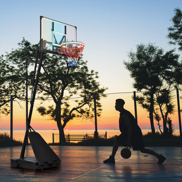 Portable Basketball Hoop Basketball System 8-10Ft Height Adjustable For Youth Adults LED Basketball Hoop Lights, Colorful Lights, Waterproof, Super Bright To Play At Night Outdoors, Good Gift For Kids - Black