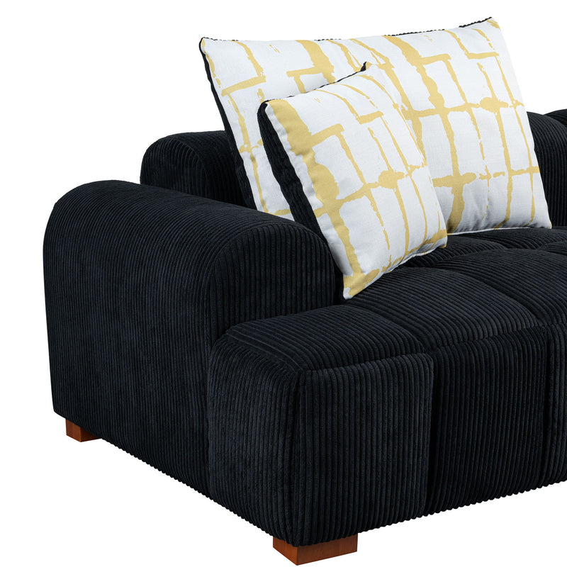 Modern Couch Corduroy Comfy Sofa With Rubber Wood Legs, 4 Pillows For Living Room