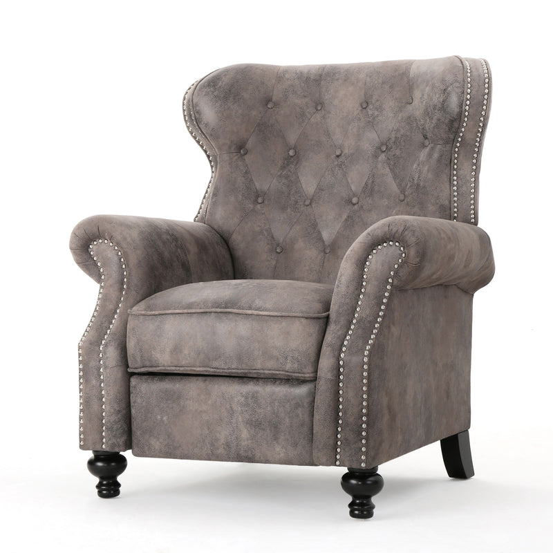 Accented Push Back Recliner Chair With Rolled Arms, Enjoy Cocooning Comfort