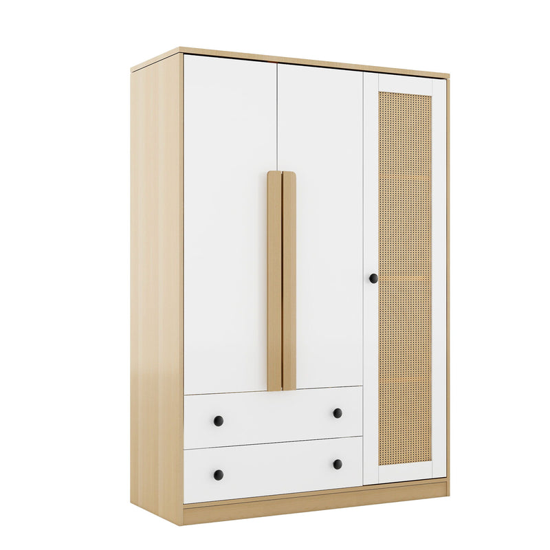 3 Doors Rattan Wardrobe Storage For Bedroom, With 2 Drawers