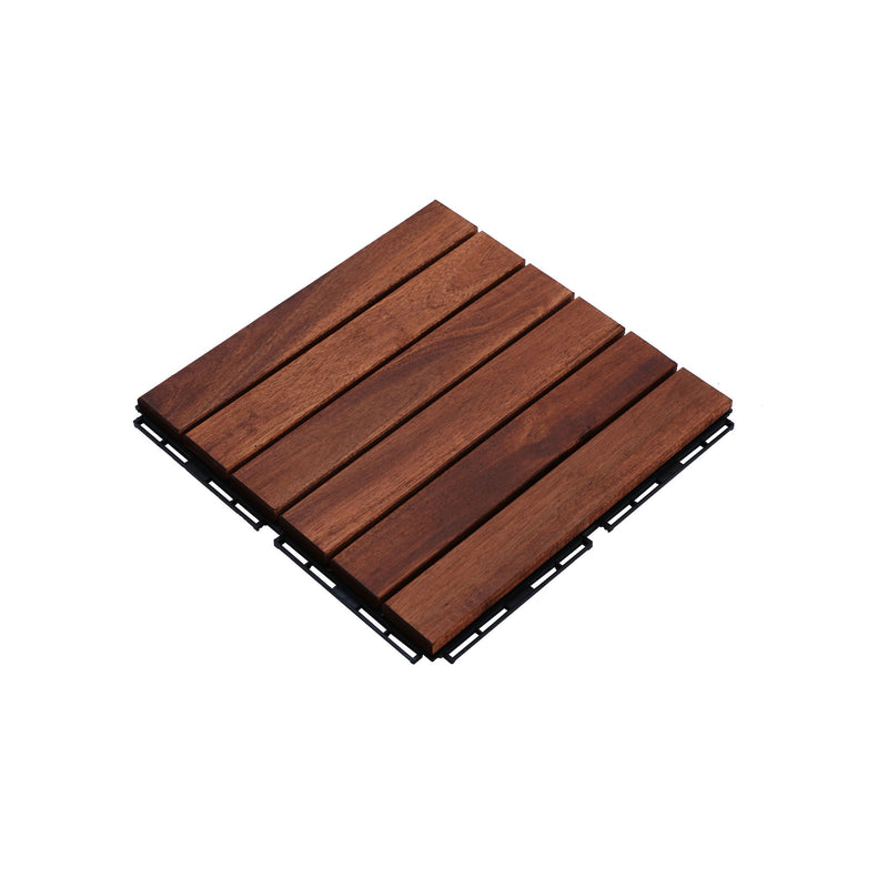 Interlocking Deck Tiles Striped Pattern, Square Acacia Hardwood Outdoor Flooring For Patio, Bancony, Pool Side