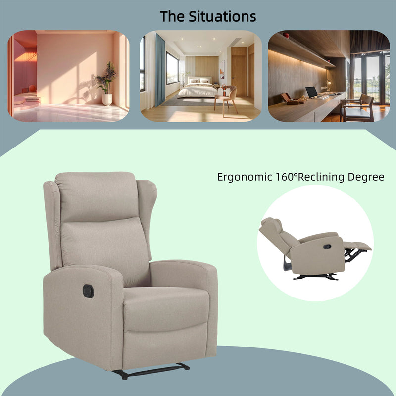 Rocking Recliner Chair For Living Room, Adjustable Modern Recliner Chair, Recliner Sofa With Lumbar Support, Classic And Traditional Recliner Chair With Comfortable Arm And Back Sofa - Light Gray