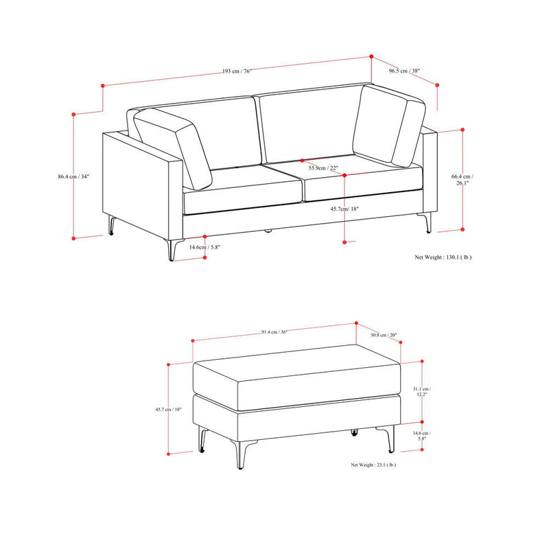 Ava - Mid Century Sofa With Ottoman Set