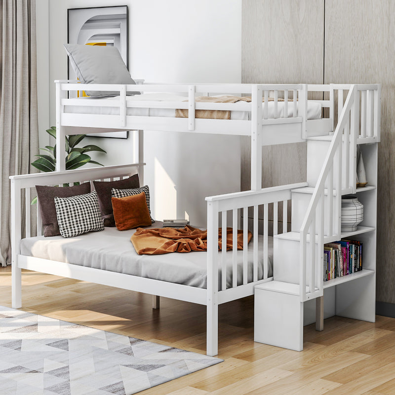 Stairway Twin-Over-Full Bunk Bed with Storage and Guard Rail for Bedroom, White color(OLD SKU :LP000019AAK)