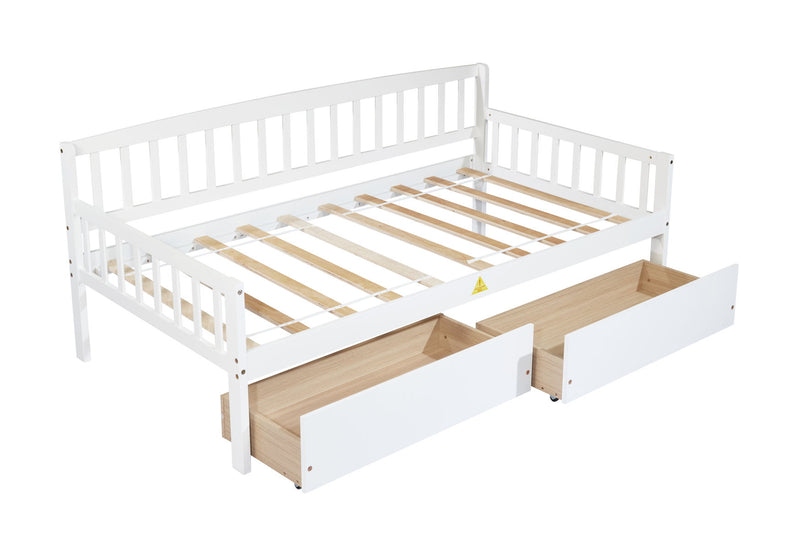 Pine Wood Daybed With Two Storage Drawers, Sofa Bed With Bed Platform Of 10 Support Slats