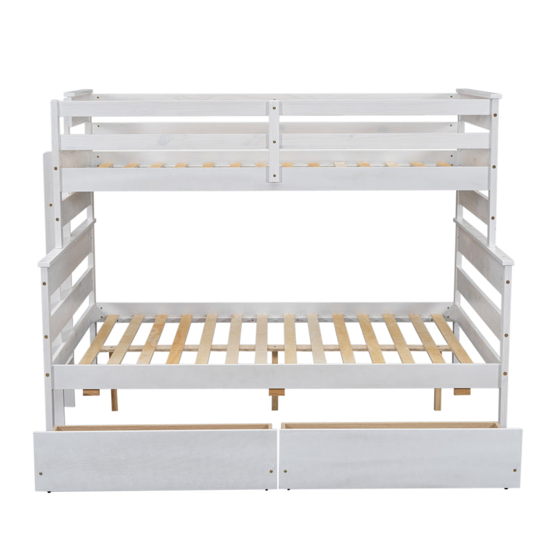 Wood Twin over Full Bunk Bed with 2 Drawers, White