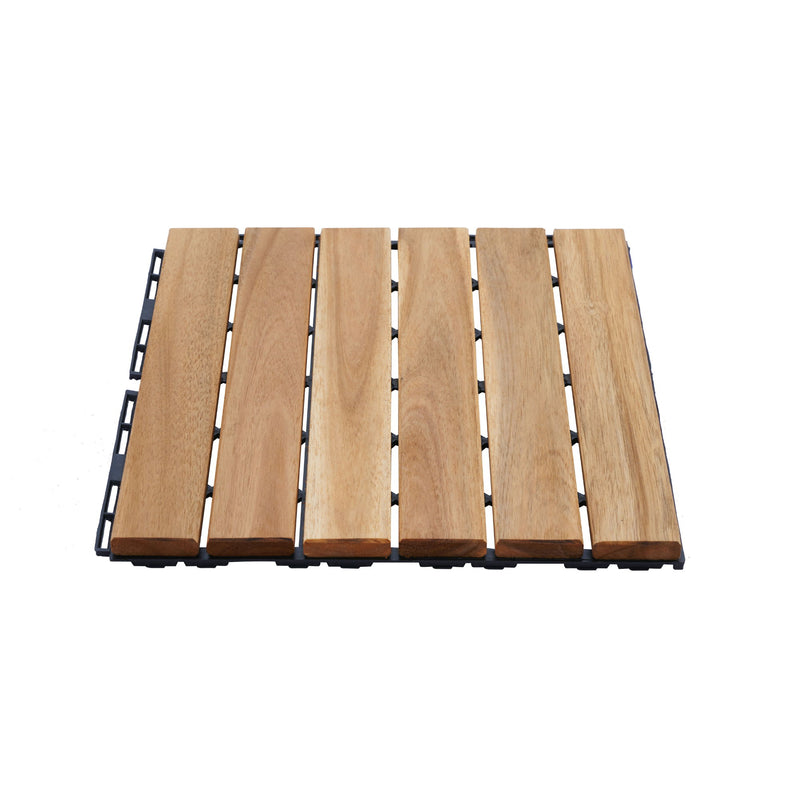 Interlocking Deck Tiles Striped Pattern, Square Acacia Hardwood Outdoor Flooring For Patio, Bancony, Pool Side