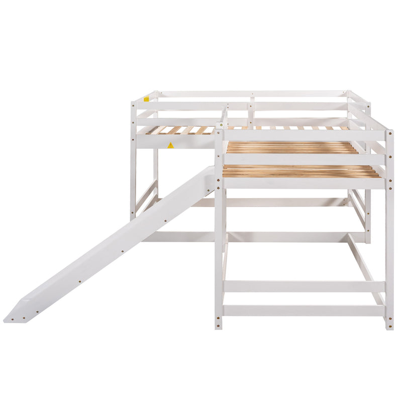 L-Shaped Bunk Bed With Slide And Short Ladder