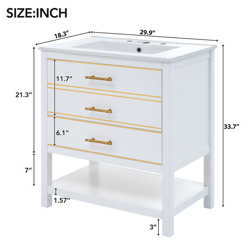 Modern Bathroom Vanity Cabinet Combo With Open storage, Two Drawers