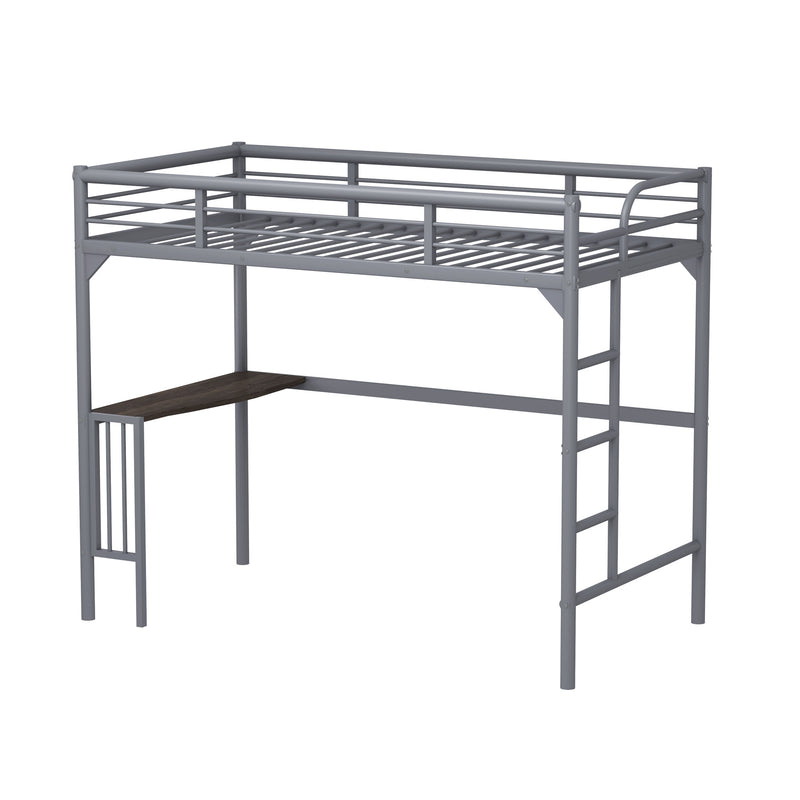 Twin Metal loft Bed with Desk, Ladder and Guardrails, bookdesk under bed, Silver