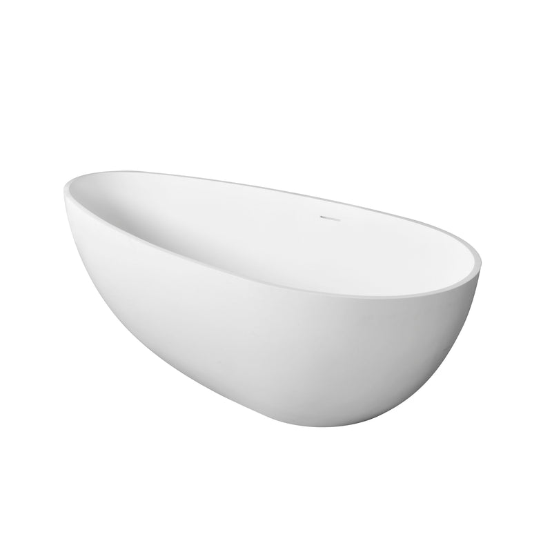 66.9" x 34" x 21.7" Freestanding Solid Surface Soaking Bathtub For Bathroom - Matte White