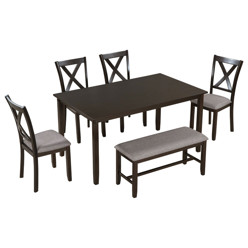 Kitchen Dining Table Set Wooden Rectangular Dining Table, 4 Chairs And Bench Family Furniture