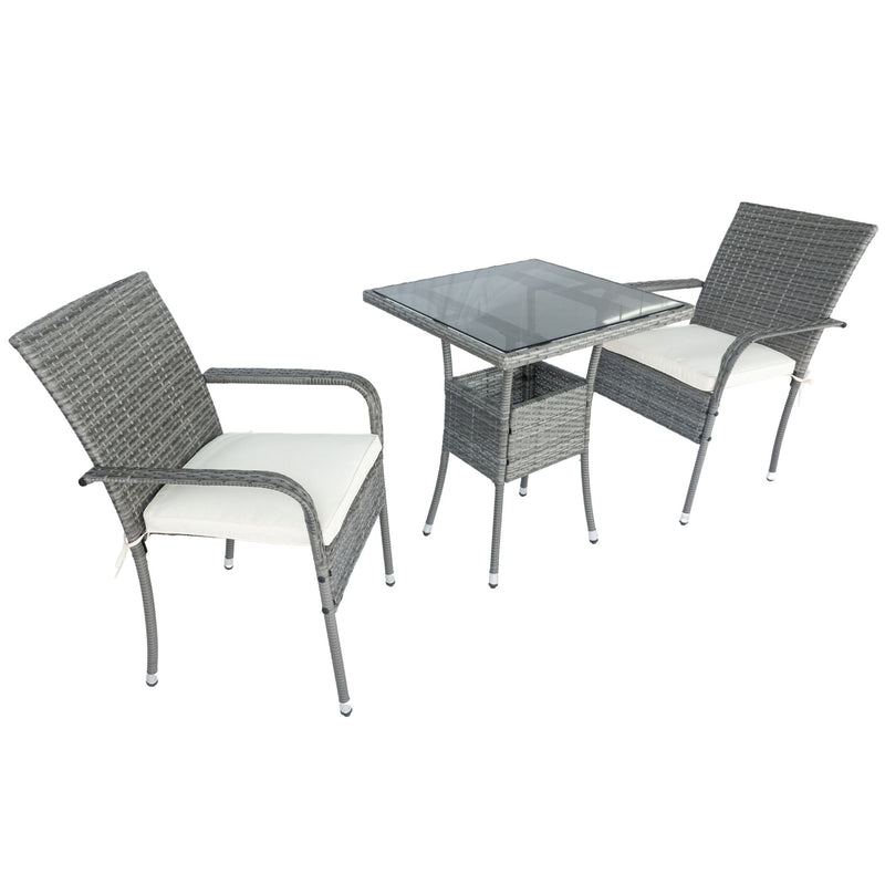 3 Piece Patio Wicker Conversation Set Wicker And Cushion - Gray / White