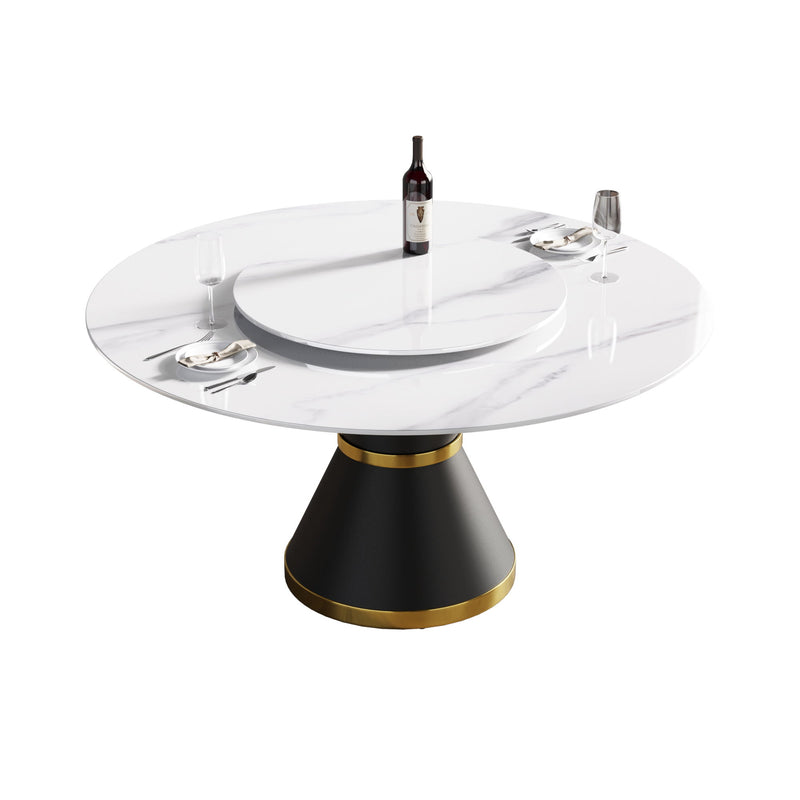 Modern Artificial Stone Round Carbon Steel Base Dining Table Stone Turntable