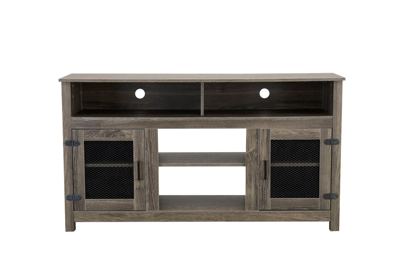 Modern Farmhouse TV Stand With Electric Fireplace, Fit Up To Flat Screen TV With Storage Cabinet And Adjustable Shelves Industrial Entertainment Center For Living Room - Gray