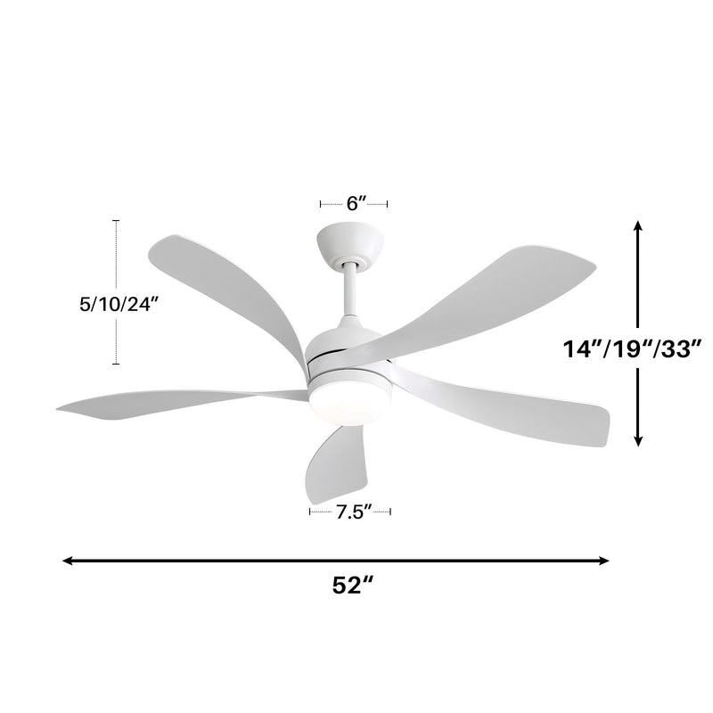 Modern Ceiling Fan With 3 Color Dimmable Light 5 ABS Blades Smart Remote Control Reversible Dc Motor