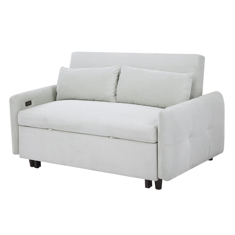 Pull-Out Sofa Bed Convertible Couch 2 Seat Loveseat Sofa Modern Sleeper Sofa With Two Throw Pillows And USB Ports For Living Room