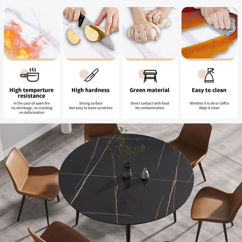 Modern Man-Made Stone Round Dining Table-Position For 6 People