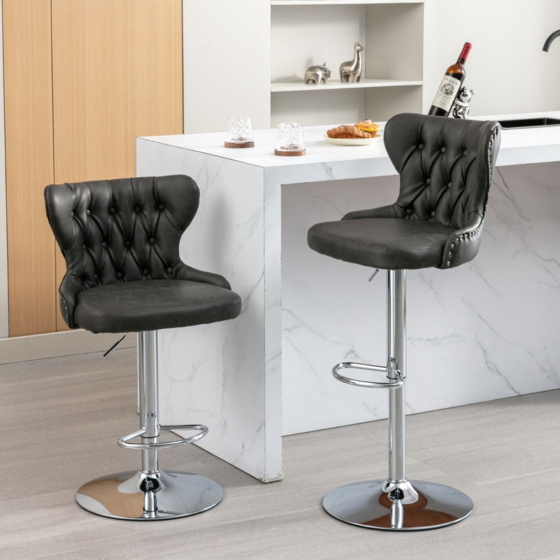 Swivel Barstools Adjusatble Seat Height From 25-33", Modern Upholstered Chrome Base Bar Stools With Backs Comfortable Tufted For Home Pub And Kitchen Island